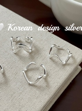 韩国东大门ins小众设计银饰品 S925纯银波浪素圈戒指个性叠戴简约