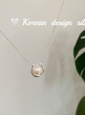 韩国简约ins博主同款吊坠 S925纯银U形珍珠锁骨项链叠戴高级感女