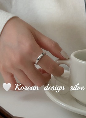 韩女简约风小众设计感银饰 925纯银黑锆石戒指开口可调节女高级感