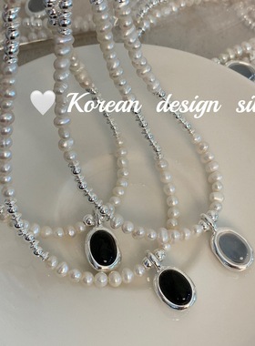 韩国ins风创意设计高级感 小众百搭饰品S925纯银双面黑白玉髓项链