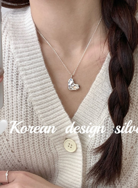 韩国ins博主同款饰品S925纯银 重工熔岩爱心项链 小众设计高级感