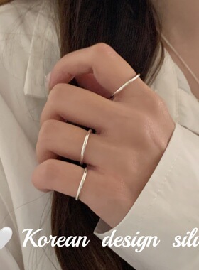 韩国亮银简约小众设计饰品 S999足银个性光面素圈戒指闭口女指环
