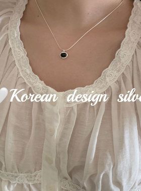 韩国亮银INS风简约小众设计S925纯 黑玛瑙项链 叠戴高级感锁骨链