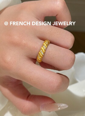 法式布契风手工拉丝指环S925纯银拉丝麻花戒指高级感开口小众