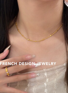 意大利手工链方珠项链S925纯银简约小众锁骨链优雅礼服配饰品