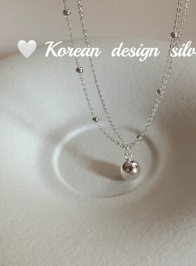 韩国东大门银饰品 S925纯银双层不规则圆珠项链 叠戴锁骨链女