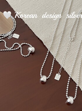 韩国ins风小众饰品 S925纯银椭圆光面拉丝椭圆质感项链锁骨链高级