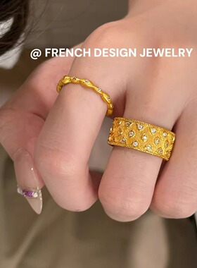 轻奢法式小众设计手饰品 S925纯银 布契风宽版拉丝锆石戒指高级