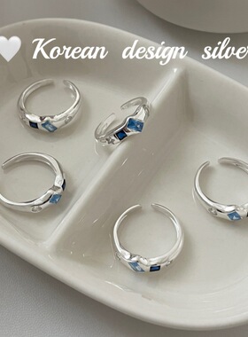 韩国ins风简约清冷感食指环 S925纯方形彩钻星星戒指小众百搭女款