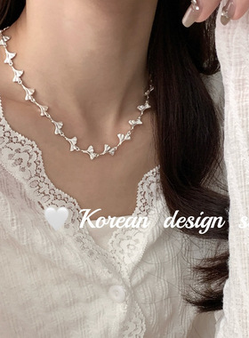 韩国ins风设计重工银饰品 S925纯银整圈银杏项链女叠戴气质秋冬款