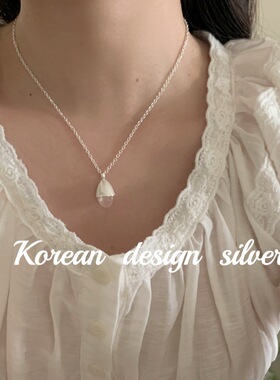 韩国ins风博主推荐小众银饰品 S925纯银粉水晶松果项链叠戴高级