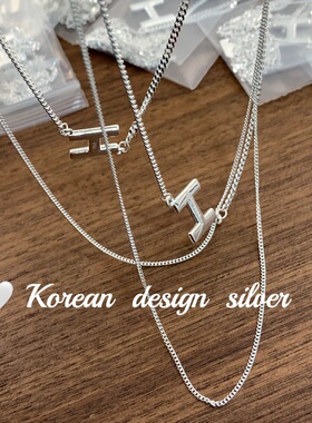 韩国ins风小众个性锁骨链 S925纯银字母H双层叠戴项链女款