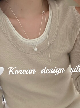 韩版小众设计可调节抽拉项链 S925纯银拉丝球球圆珠链毛衣链叠戴