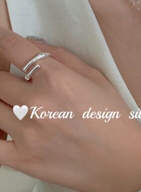 韩版ins风简约设计银饰品 S925纯银光面竹节开口戒指小众叠戴