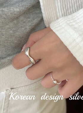 韩版ins风小众设计银饰品 S925纯银简约椭圆拼接戒指百搭高级