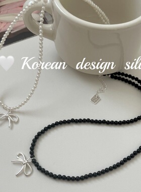 韩国小众高级感饰品 S925纯银 镂空蝴蝶结珍珠项链气质女款