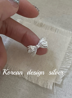 韩国ins博主同款级设计饰品 S925纯银肌理感蝴蝶结交叉开口戒指