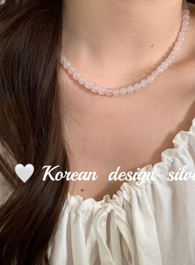 韩国东大门手工锁骨链 S925纯银简约气质天然粉晶项链叠戴ins风