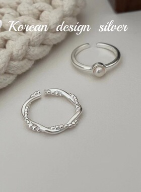 韩国简约ins银饰品 S925纯银缠绕麻花开口戒指 高级感小众设计女