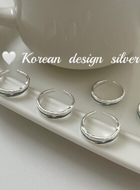 韩国ins 风小众设计个性时髦冷淡风饰品S925纯银三层波浪戒指