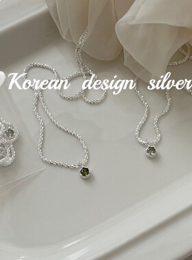 韩国东大门亮银饰品S925纯银波光粼粼绿色项链小众百搭锁骨