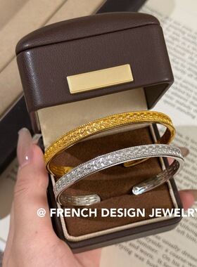 法式小众复古手饰品 S925纯银 轻奢高级感超闪重工麦穗开口手镯