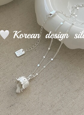 韩国秋冬新款轻奢银饰 S925纯银拉丝铃兰花亮片项链ins风高级感女