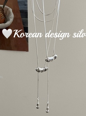 韩国ins小众简约饰品 S925纯银 肌理感椭圆可调节长款项链精致款