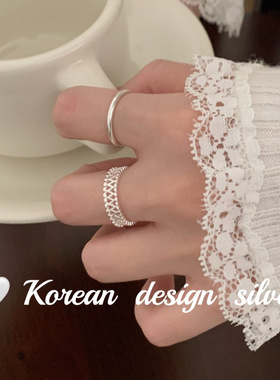 韩版ins风简约设计银饰品 925纯银 镂空网状戒指 叠戴小众高级感