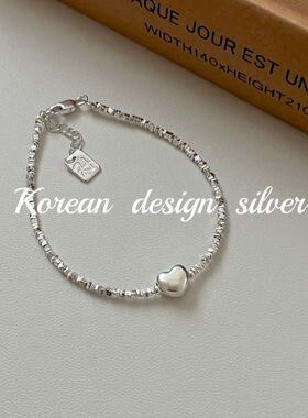 韩国东大门ins风手工饰品 S925纯简约银碎银子爱心手链高级