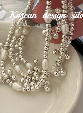 韩国东大门小众创意手工银饰品s925纯银小葡萄串珠珠珍珠拼接