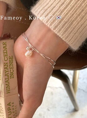 韩国简约高级感ins风小众设计手饰 S925纯银双层珠珠珍珠手链时尚