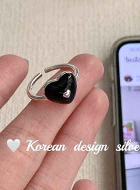 韩国小众设计S925纯银立体双爱心滴胶戒指 日常级感指环