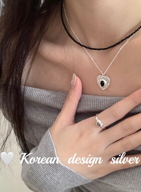 韩国重工饰品 S925纯银爱心之眼黑玛瑙项链 ins风叠戴高级感女