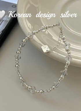 韩国东大门饰品 S925纯银大小圆珠白水晶手链女叠戴网红同款