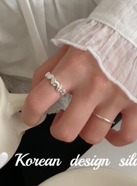 韩系简约ins风设计 S925纯银肌理感爱心拼接素圈戒指小众高级感女