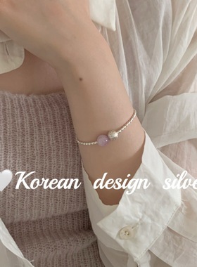 韩国ins风设计银饰品 925纯银银米珠紫水晶手链韩版饰品叠戴女款