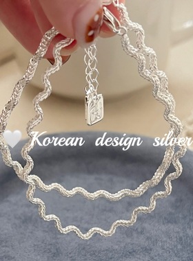 韩国ins风高级感百搭手饰品S925纯银 编织波浪手链小众设计气质