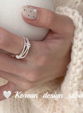 韩国ins极简个性冷淡风饰品 S925纯银交叉不规则齿轮戒指开口指环