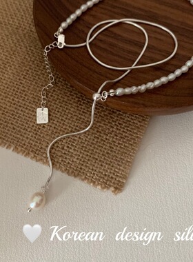 S925纯银巴洛克珍珠流苏项链 小众设计感轻奢锁骨链 抽拉可调节女