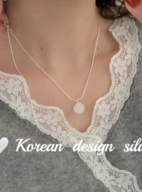 韩国ins风高级感饰品 S925纯银白玉髓抽拉项链简约创意小众锁骨链