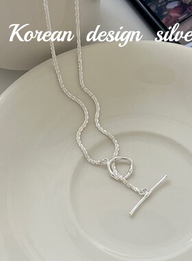 韩国ins风简约锁骨链 S925纯银波光粼粼不对称OT扣项链女款
