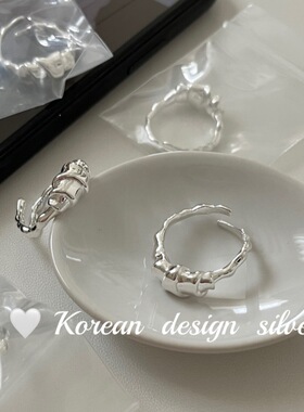 韩国ins风博主同款饰品 S925纯银牛角包戒指简约小众设计高级