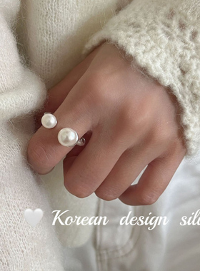 韩国东大门同款 S925纯银肌理纹不对称天然淡水戒指 开口设计戒指