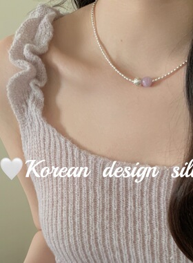 韩国小众设计ins风 S925纯银米粒非天然紫水晶肌理感珠珠项链