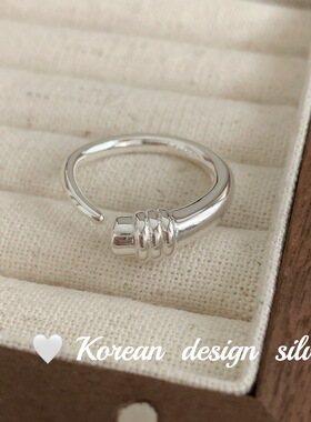 韩国ins风银饰品 S925纯银开口可调节钩子戒指 简约小众设计感女