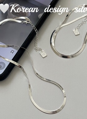 韩国东大门S925纯银项链小众简约 经典扁蛇骨锁骨链ins高级感百搭