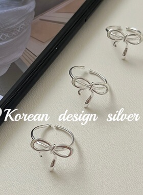 韩国ins风小众甜美可爱 S925纯银 飘带蝴蝶结戒指清新简约百搭款