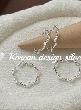 韩国ins风网红同款手饰品S925纯银 波浪麻花戒指高级简约叠戴高级