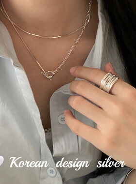 韩国小众设计S925纯银双层多种戴法clane毛衣链项链拼接ot扣长款